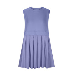 Pleated Round Neck Sleeveless Mini Dress - Trendsi