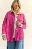 Davi & Dani Curved Hem Diamond Quilted Button Up Denim Shacket - Trendsi