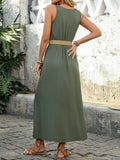 Perfee Decorative Button Slit Sleeveless Midi Dress - Trendsi - Flyclothing LLC