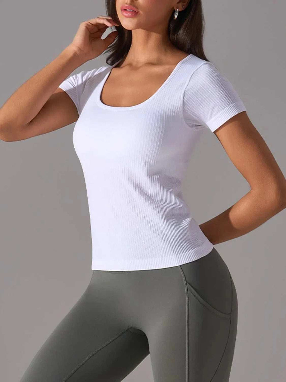 Square Neck Active T-Shirt with Detachable Chest Pads - Trendsi - Flyclothing LLC