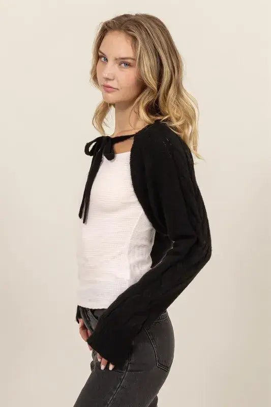 HYFVE Cable-Knit Tie-Front Shrug - Trendsi - Flyclothing LLC