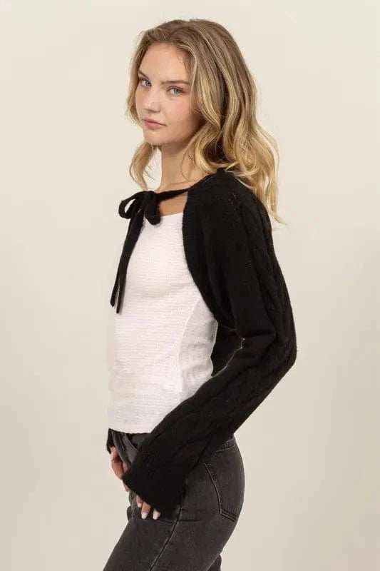 HYFVE Cable-Knit Tie-Front Shrug - Trendsi - Flyclothing LLC