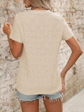 Eyelet Round Neck Short Sleeve Top - Trendsi - Flyclothing LLC
