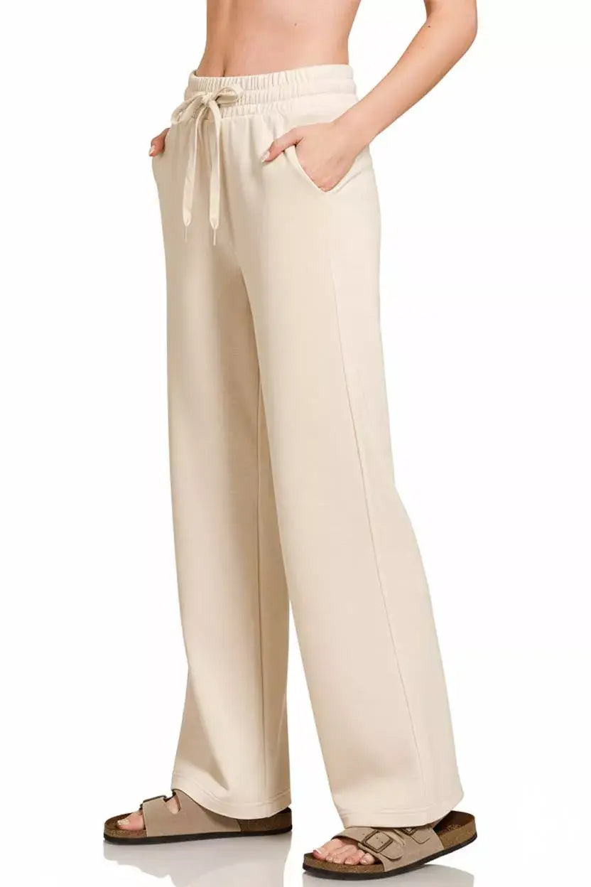 Zenana Scuba Drawstring Wide Leg Pants - Trendsi - Flyclothing LLC
