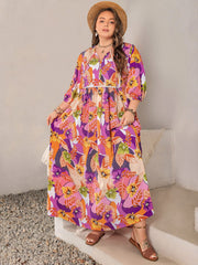 Plus Size Printed Tie Neck Maxi Dress - Trendsi