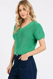 Mittoshop V-Neck Short Sleeve Crop Sweater - Trendsi