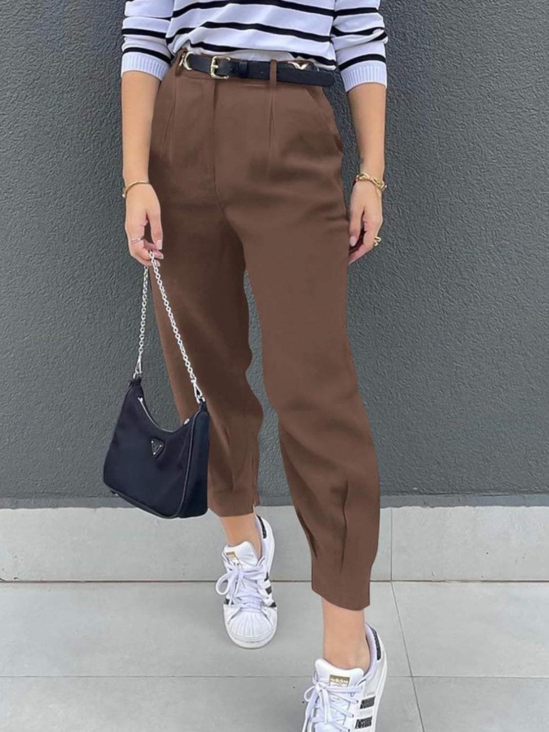 High Waist Cropped Pants - Trendsi - Flyclothing LLC