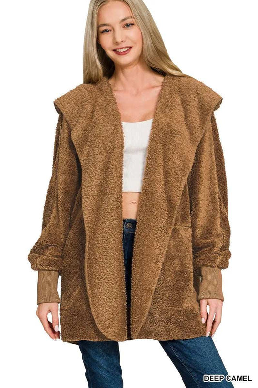 Zenana Hooded Faux Fur Jacket with Pockets - Trendsi - Flyclothing LLC
