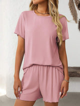 Mandy Round Neck Short Sleeve Top and Shorts Set - Trendsi - Flyclothing LLC