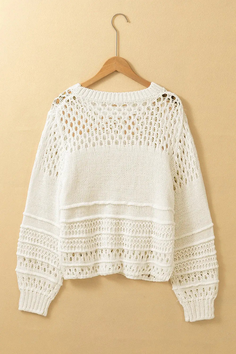 Pointelle Knit Puff Sleeve Sweater - Trendsi - Flyclothing LLC