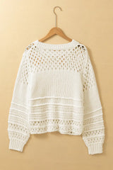Pointelle Knit Puff Sleeve Sweater - Trendsi - Flyclothing LLC