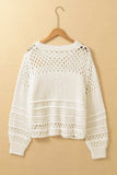 Pointelle Knit Puff Sleeve Sweater - Trendsi - Flyclothing LLC