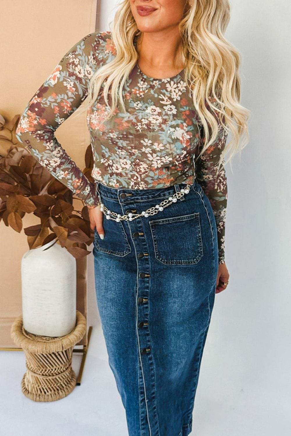 Floral Round Neck Long Sleeve T-Shirt - Trendsi - Flyclothing LLC