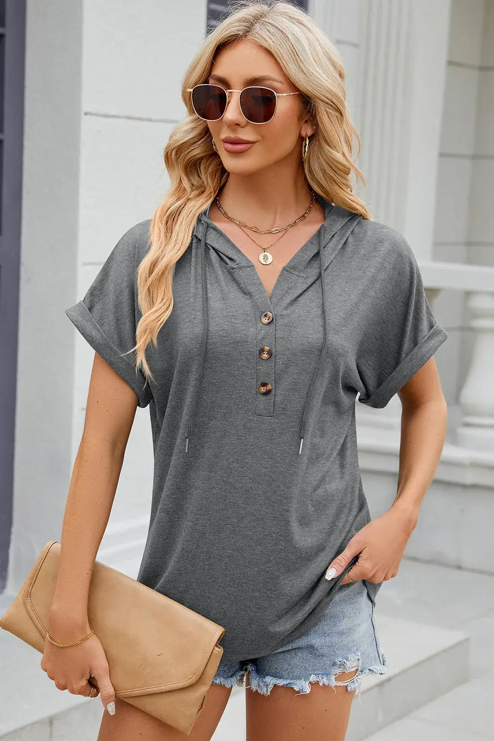 Florira Hooded Short Sleeve T-Shirt - Trendsi - Flyclothing LLC