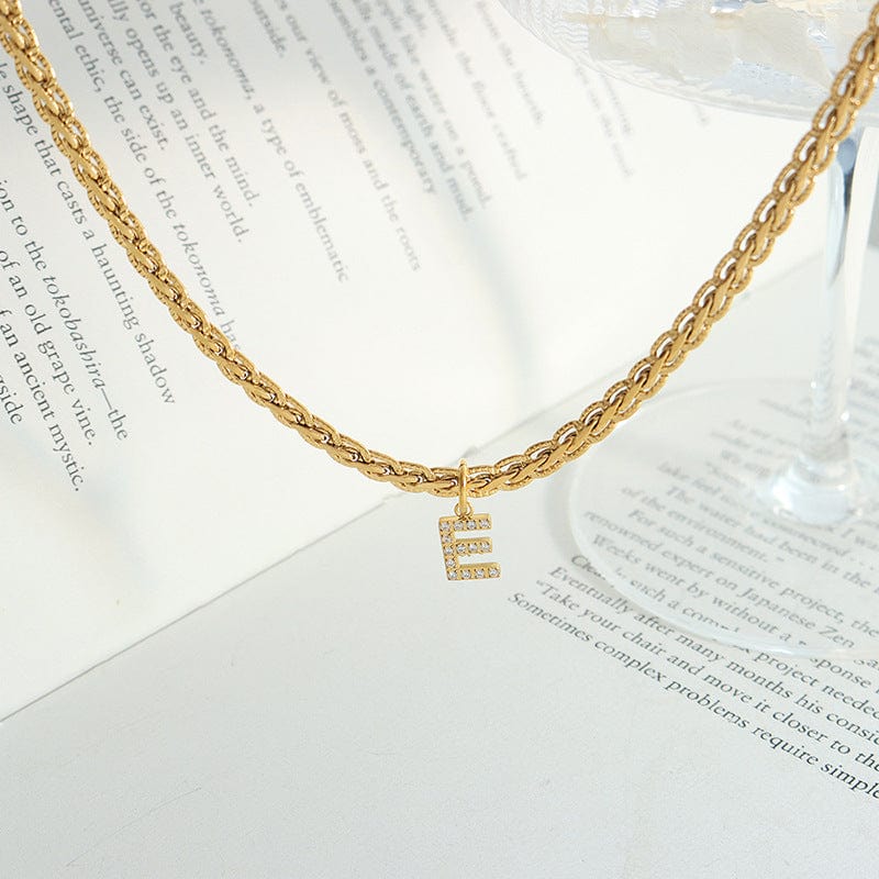 Brass Inlaid Zircon Letter Pendant Necklace - Trendsi