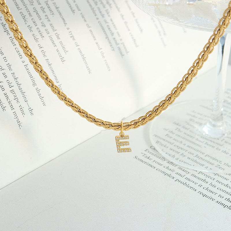 Brass Inlaid Zircon Letter Pendant Necklace - Trendsi - Flyclothing LLC