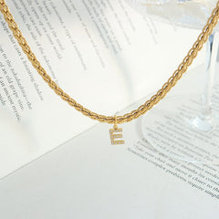 Brass Inlaid Zircon Letter Pendant Necklace - Trendsi