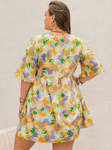 Plus Size Printed V-Neck Half Sleeve Mini Dress - Trendsi - Flyclothing LLC