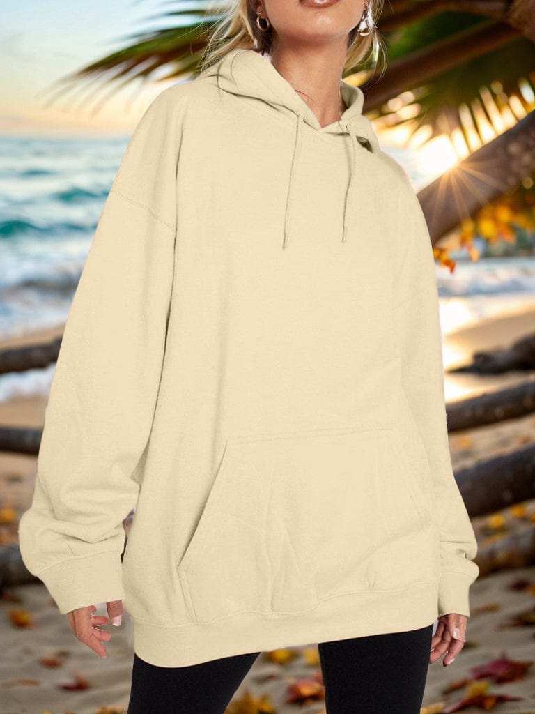 Drawstring Dropped Shoulder Hoodie - Trendsi - Flyclothing LLC
