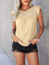 Ruffled Round Neck Cap Sleeve T-Shirt - Trendsi - Flyclothing LLC