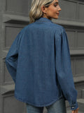 Button Down Collared Neck Long Sleeve Denim Top - Trendsi