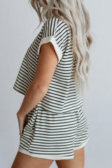 Striped Contrast Top and Shorts Set - Trendsi - Flyclothing LLC