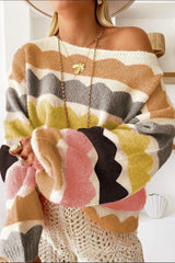 Contrast Boat Neck Long Sleeve Sweater - Trendsi - Flyclothing LLC