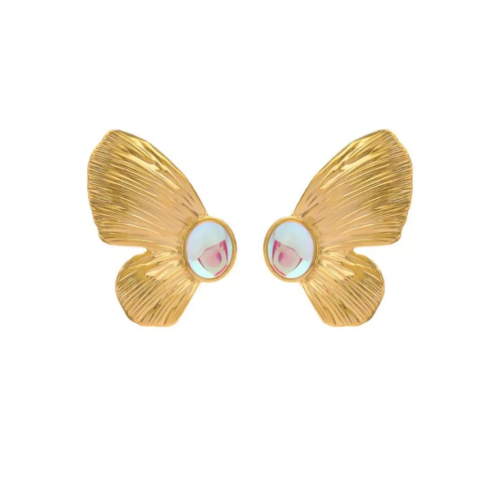 18K Gold-Plated Butterfly Wing Earrings - Trendsi - Flyclothing LLC