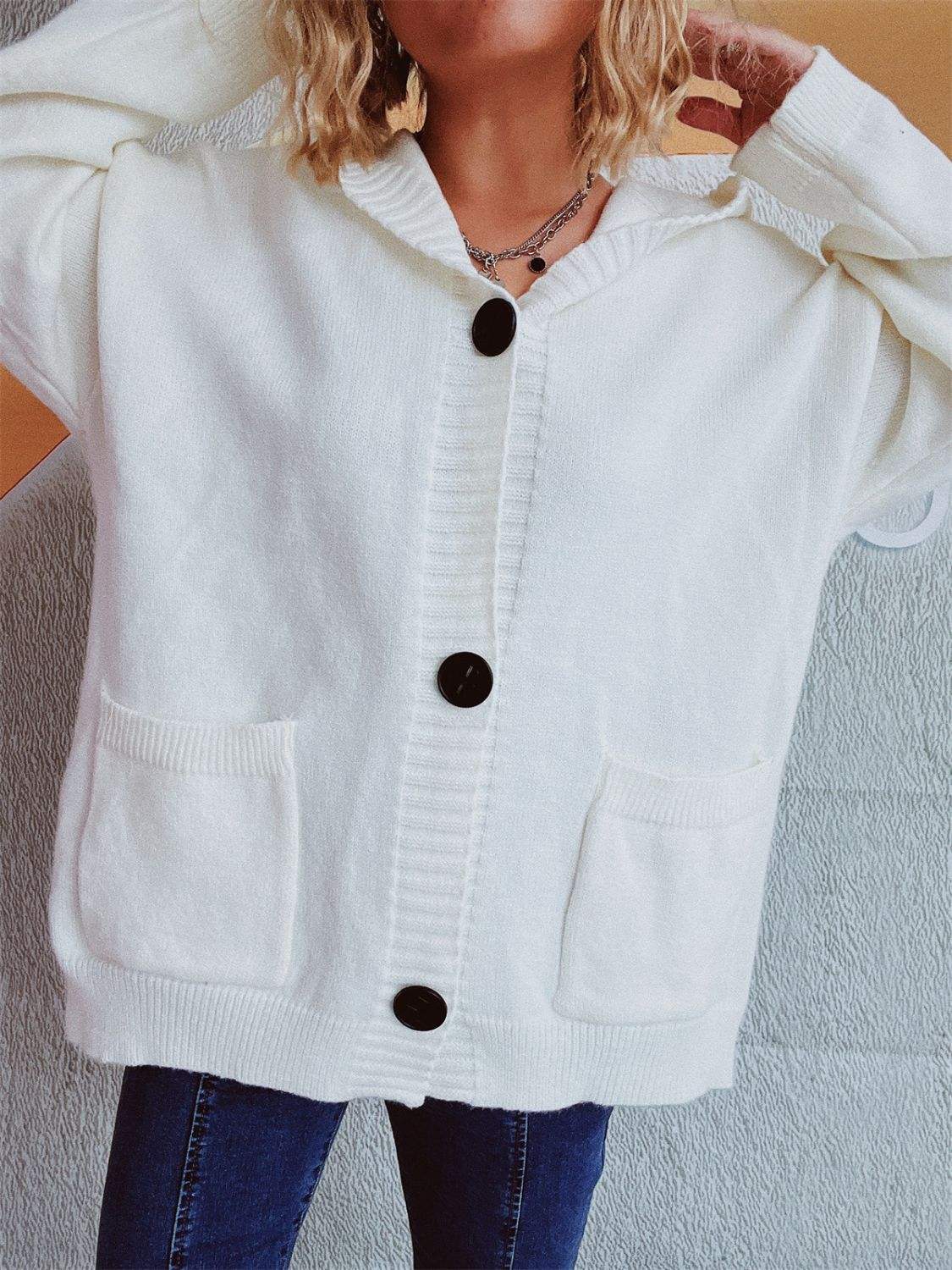 Dropped Shoulder Long Sleeve Hooded Cardigan - Trendsi - Flyclothing LLC