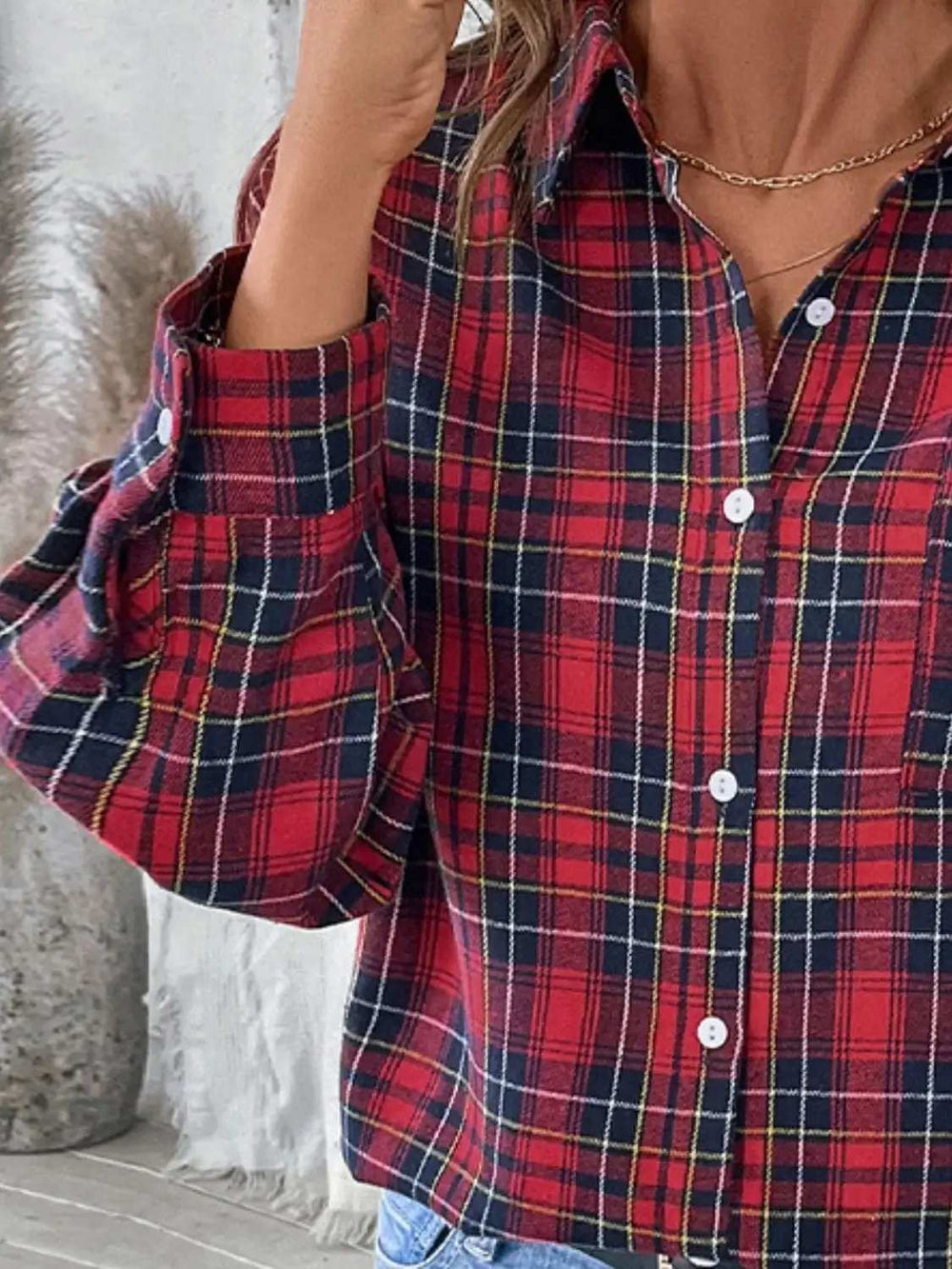 Perfee Plaid Button Up Long Sleeve Shirt - Trendsi - Flyclothing LLC