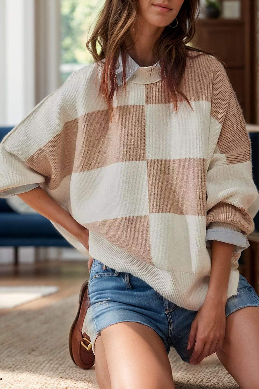 Color Block Round Neck Long Sleeve Sweater - Trendsi - Flyclothing LLC