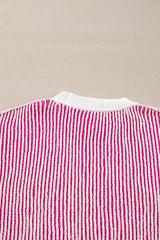 Striped Textured Knit Contrast Edge Loose Sweater - Trendsi - Flyclothing LLC