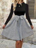 Tied Striped Round Neck Long Sleeve  Dress - Trendsi