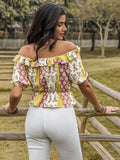 Ruffled Printed Off-Shoulder Short Sleeve Blouse - Trendsi - Flyclothing LLC