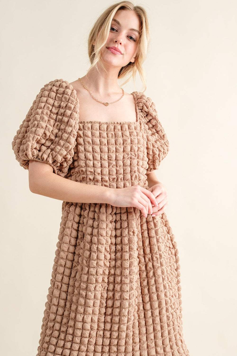 And The Why Full Size Square Neck Puff Sleeve Dress - Trendsi - Flyclothing LLC