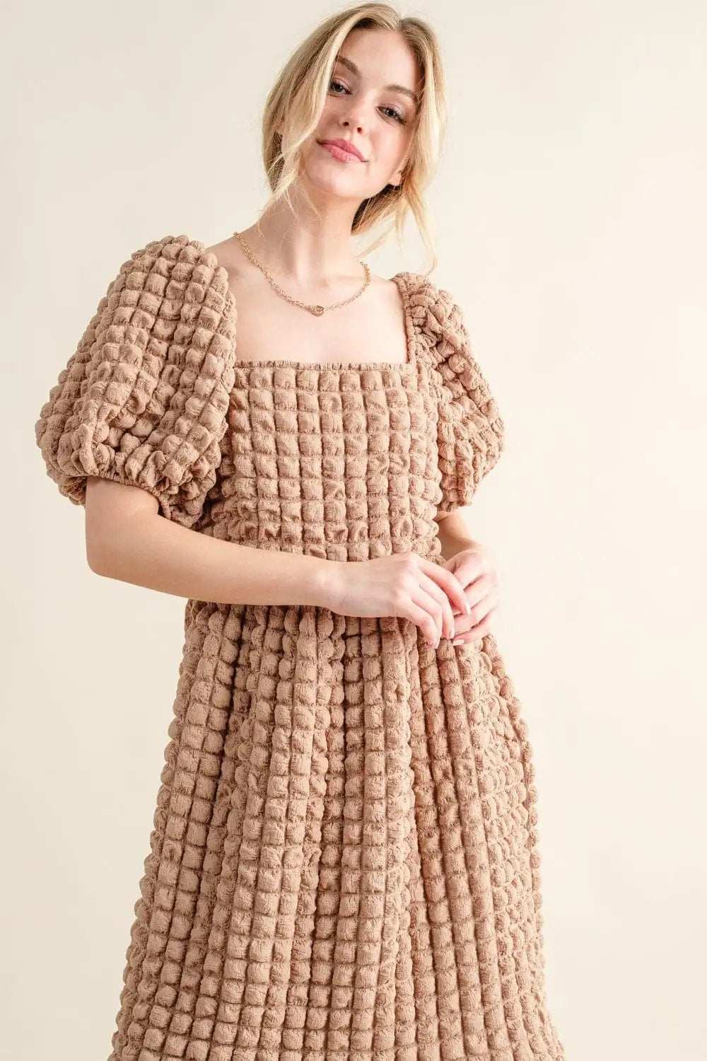 And The Why Full Size Square Neck Puff Sleeve Dress - Trendsi - Flyclothing LLC