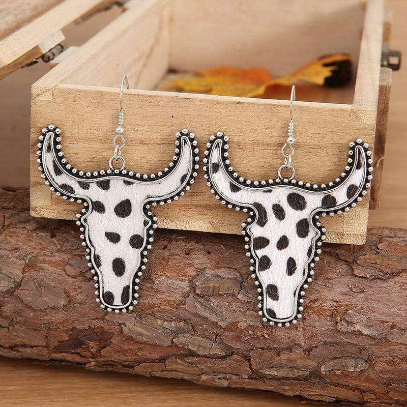 Alloy Animal Print Cow Head Earrings - Trendsi - Flyclothing LLC