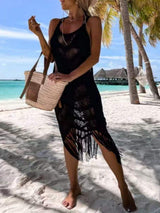 Fringe Scoop Neck Cover-Up - Trendsi - Flyclothing LLC