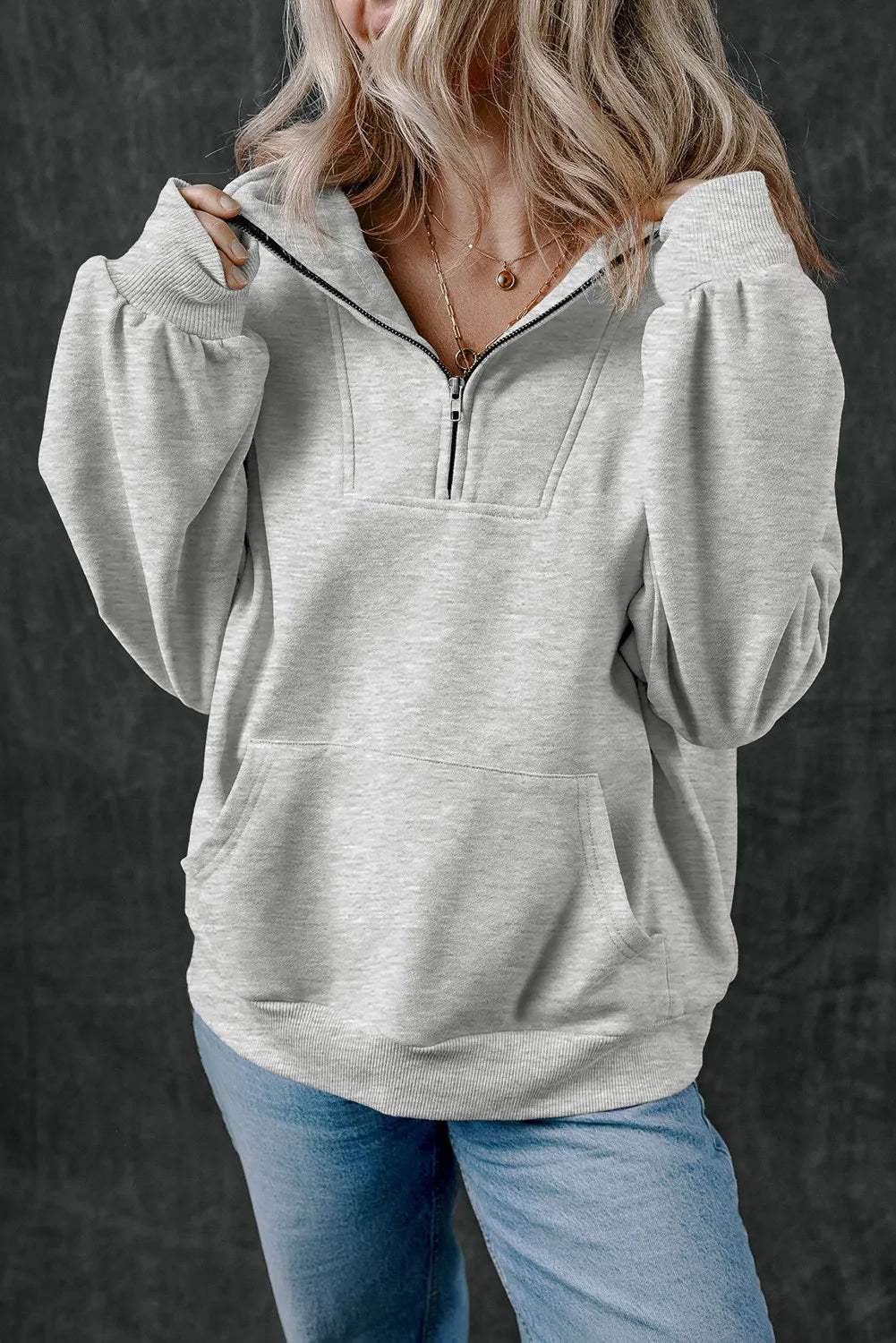 Half Zip Long Sleeve Sweatshirt - Trendsi - Flyclothing LLC