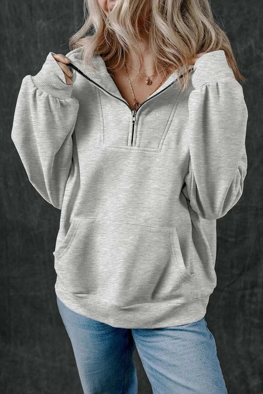 Half Zip Long Sleeve Sweatshirt - Trendsi - Flyclothing LLC