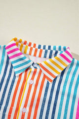 Striped Collared Neck Long Sleeve Shirt - Trendsi - Flyclothing LLC