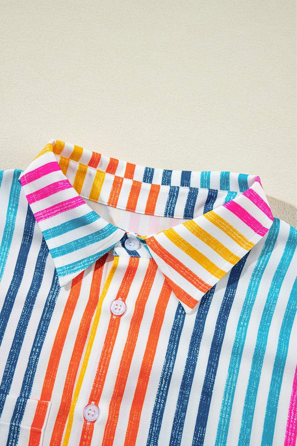Striped Collared Neck Long Sleeve Shirt - Trendsi - Flyclothing LLC
