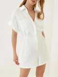 Johnny Collar Short Sleeve Romper - Trendsi - Flyclothing LLC