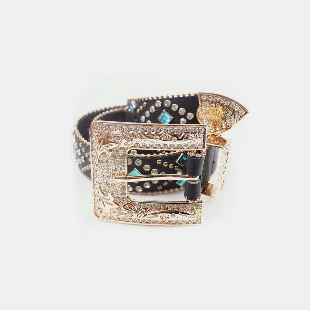 Rhinestone PU Leather Belt - Trendsi - Flyclothing LLC