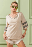 BiBi Triblend Knit Top with Leopard Band Detail - Trendsi