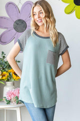Heimish Full Size Striped Short Sleeve Waffle T-Shirt - Trendsi - Flyclothing LLC