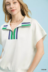 Umgee Striped Collared Neck Half-Zip Top - Trendsi - Flyclothing LLC
