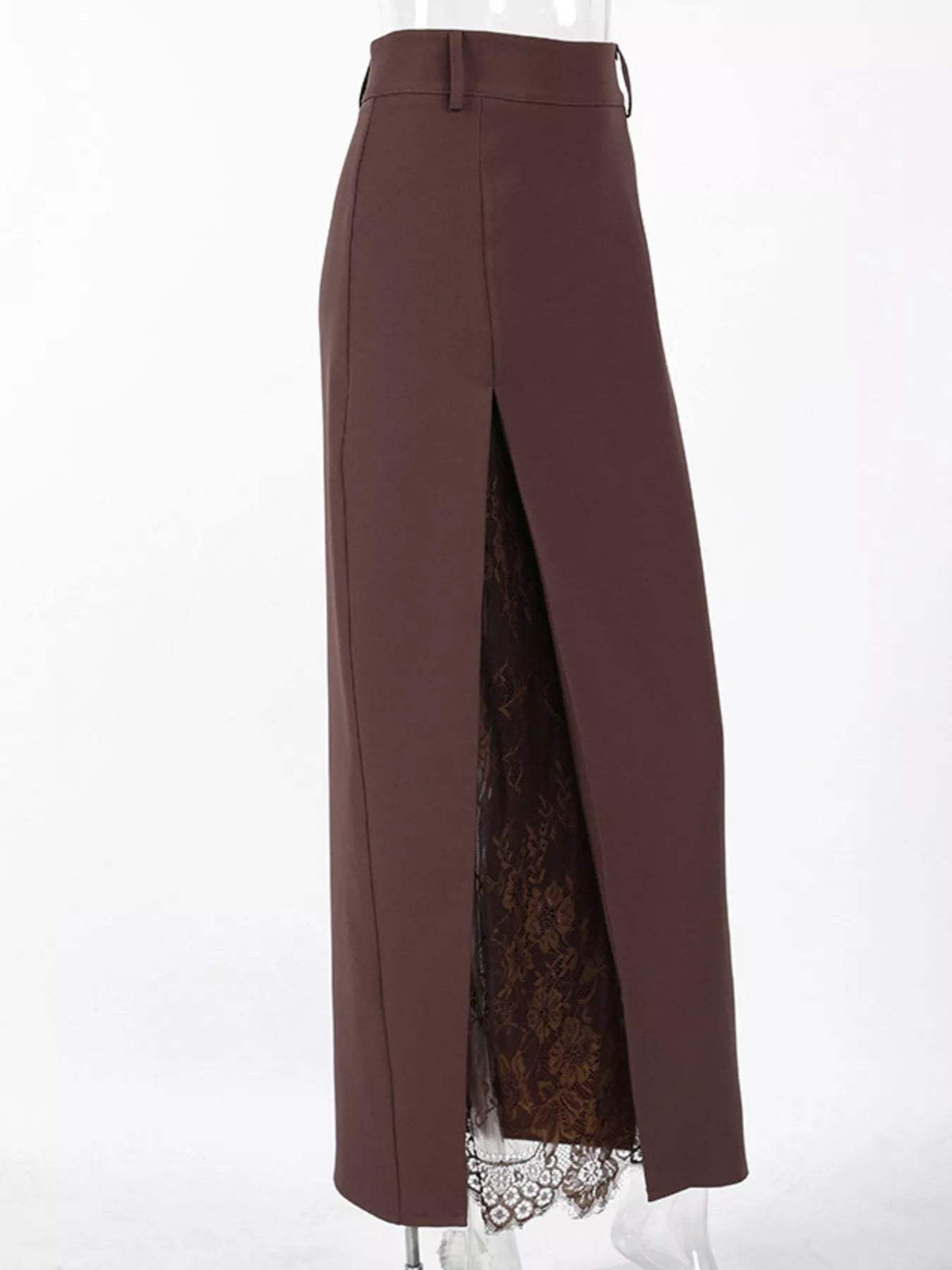Elegant Lace-Trimmed Slit A-Line Skirt - Trendsi - Flyclothing LLC