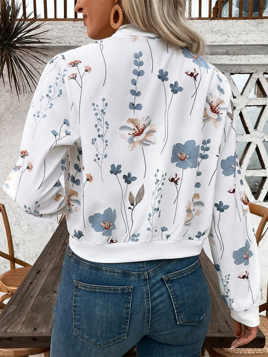 Printed Zip Up Long Sleeve Jacket - Trendsi
