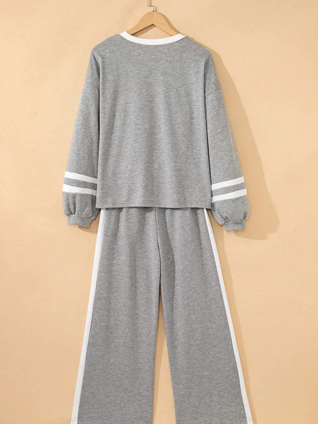 Contrast Trim Round Neck Top and Pants Set - Trendsi - Flyclothing LLC
